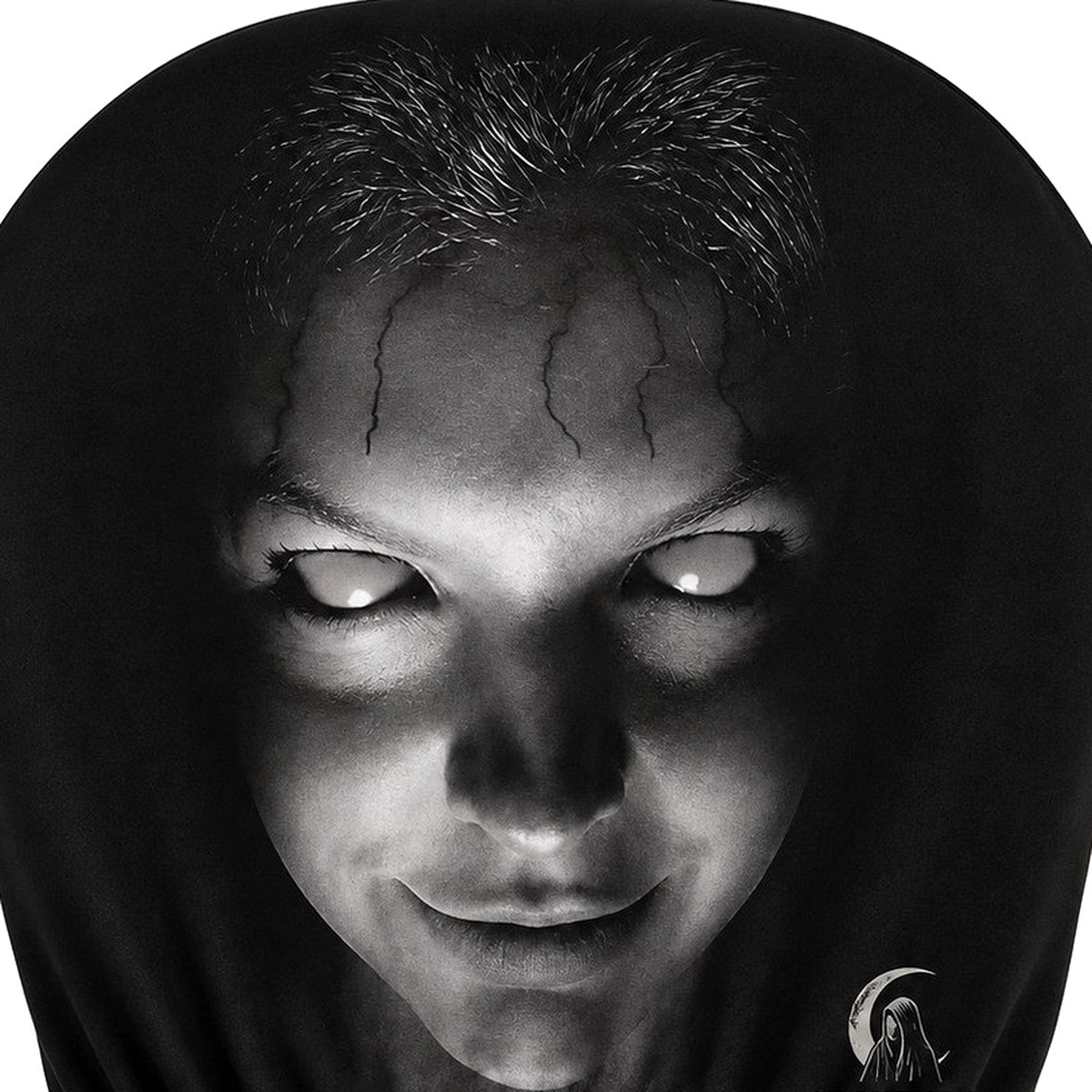 Close-up of Phantom Passenger high-contrast face print